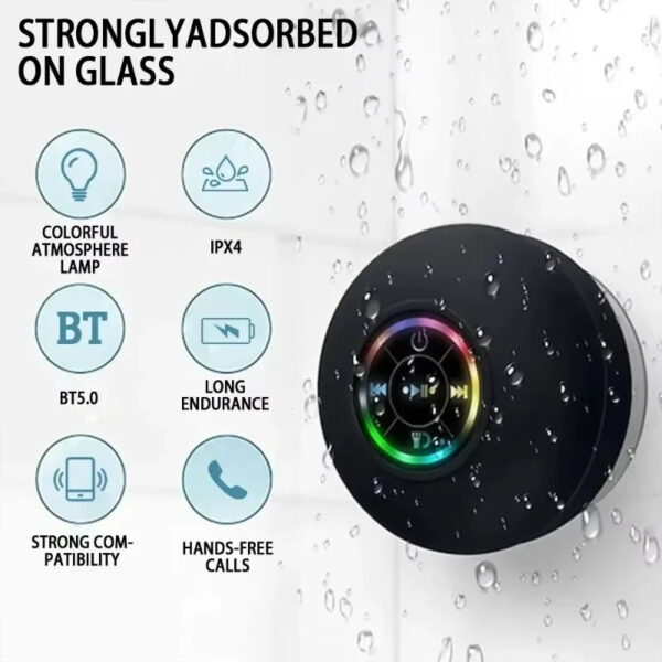 Portable Wireless Bluetooth Speaker – LED IPX4 Waterproof Mini Stereo Sound Box with Large Suction