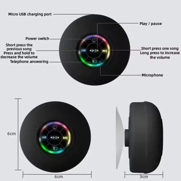 Portable Wireless Bluetooth Speaker – LED IPX4 Waterproof Mini Stereo Sound Box with Large Suction