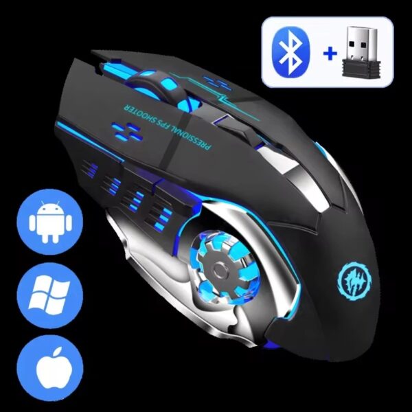 Rechargeable Wireless Mouse - Gaming Computer Silent Bluetooth USB Mechanical Backlight Mouse