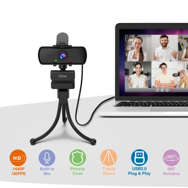 FIFINE K420 Webcam 2K Including Tripod Stand for PC/Laptop - كامره حاسوب