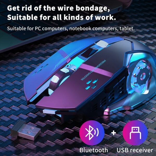 Rechargeable Wireless Mouse - Gaming Computer Silent Bluetooth USB Mechanical Backlight Mouse