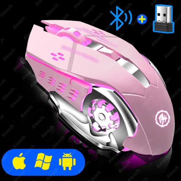 Rechargeable Wireless Mouse - Gaming Computer Silent Bluetooth USB Mechanical Backlight Mouse