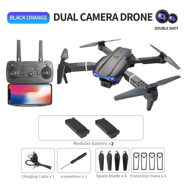 E99 Pro 4K Dual-Camera Drone, Foldable, Altitude Hold, Gesture Control, WiFi, Gravity Sensor, USB Charging, Storage Bag, Black