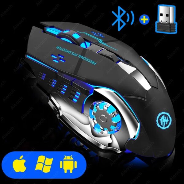 Rechargeable Wireless Mouse - Gaming Computer Silent Bluetooth USB Mechanical Backlight Mouse