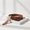download (4) Men’s Tan Brown Leather-Style Belt with Metal Buckle – Classic Adjustable Belt