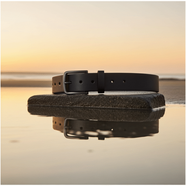 download (5) Men’s Black Signature-Style Leather Belt with Metal Buckle – Classic Adjustable Belt