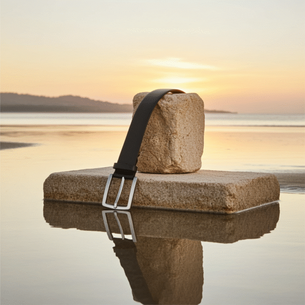 download (6) Men’s Black Signature-Style Leather Belt with Metal Buckle – Classic Adjustable Belt